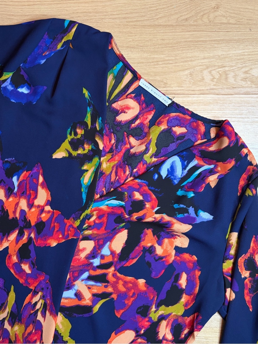 Three Eighty Two Multicolor Floral Print Blouse Sheer Size 8 Polyester